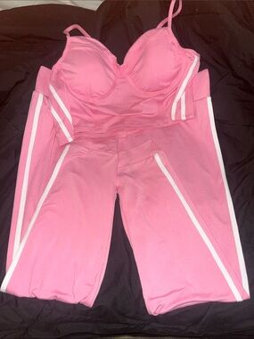 No Boundaries Pink Two-Piece Athletic Set with White Stripes